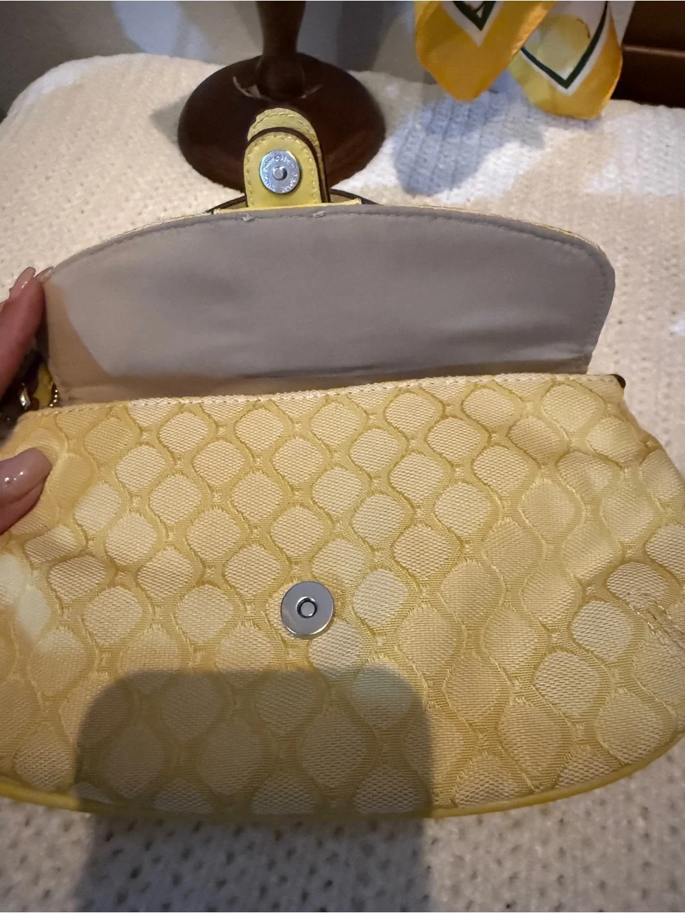 Nine West Yellow Patterned Buckle Shoulder Bag